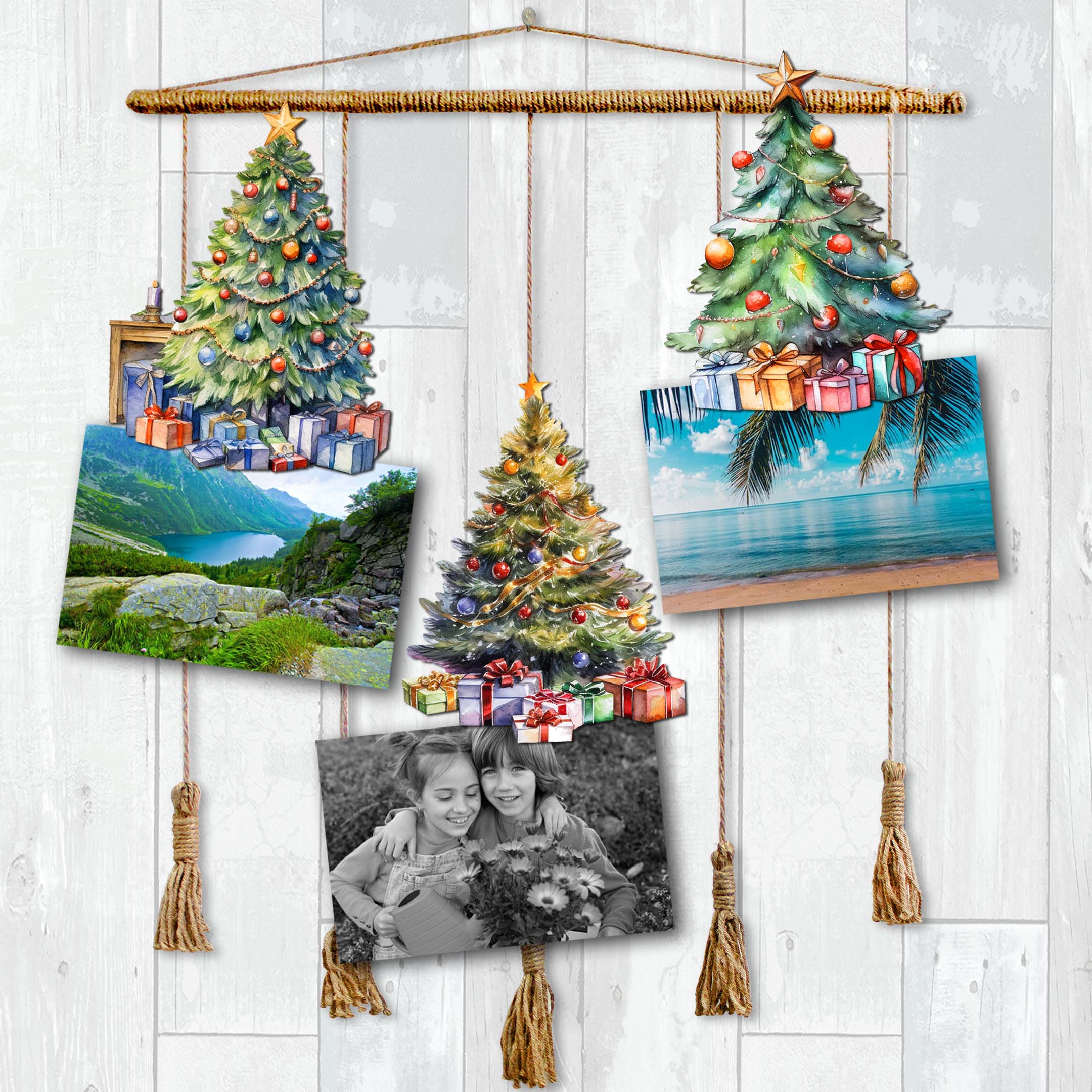 Christmas Tree Clip-On Eco Wood Decorative Ornaments Set of 3 by G. Debrekht - Christmas Decor - 8091044C-S3