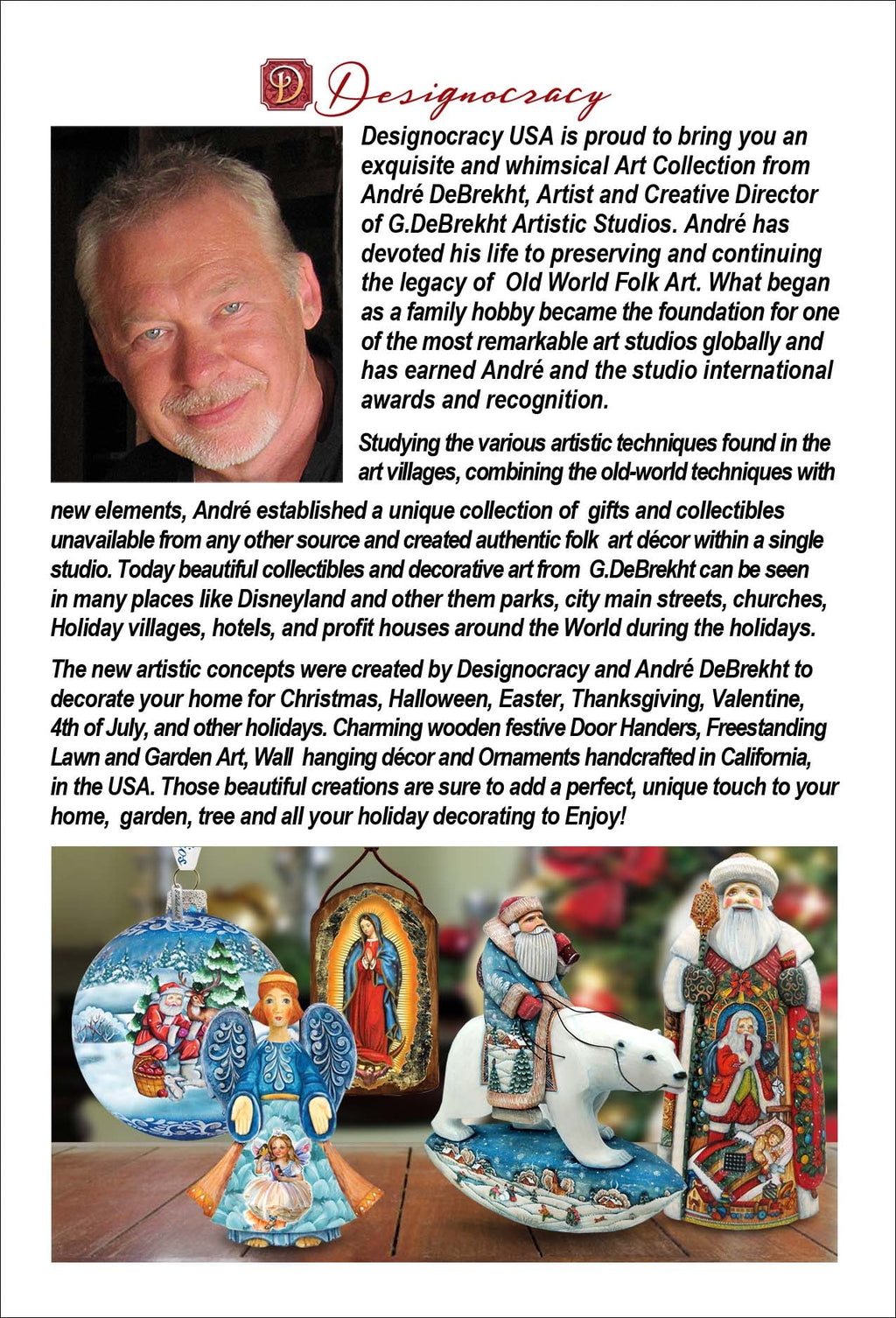 Traveling Santa Wooden Ornaments Set of 3 by G. DeBrekht - Christmas Santa Snowman Décor - 8100001S3