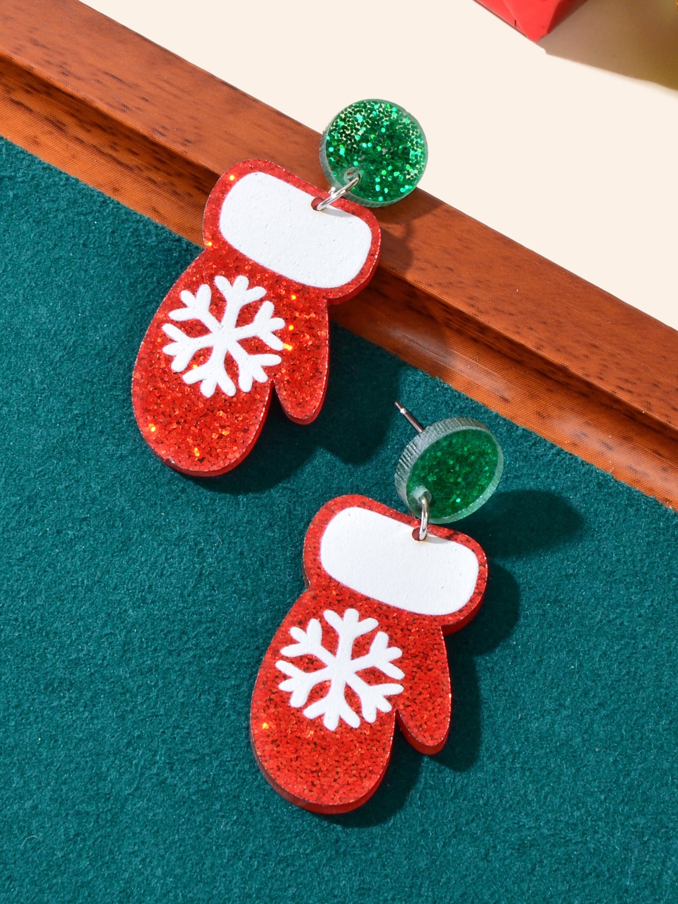 Christmas Series Jewellery Gift Snowflake Pattern Red Glove Dangle Stud Earrings