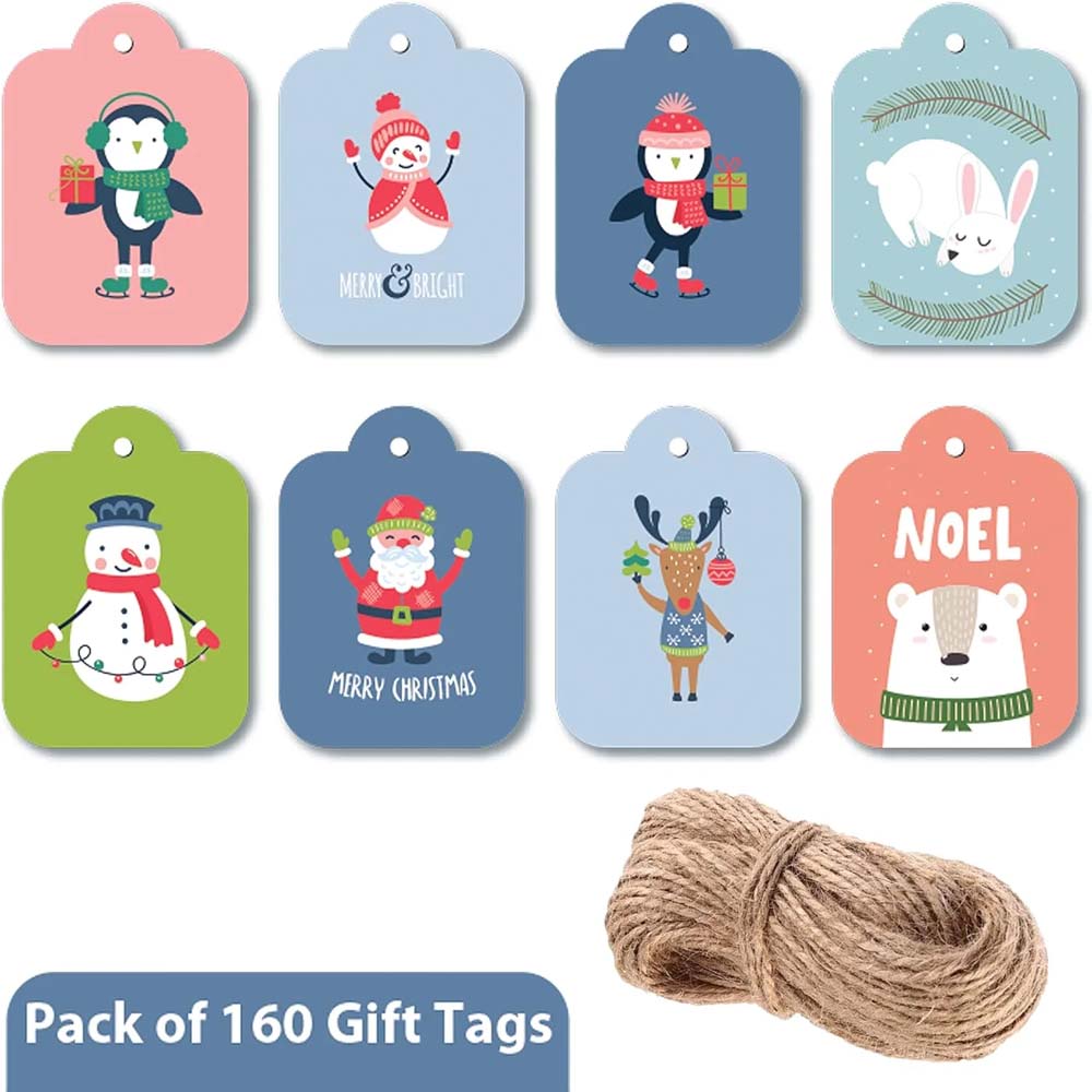 Classic Christmas Gift Tags with Jute Twine, Pack of 160