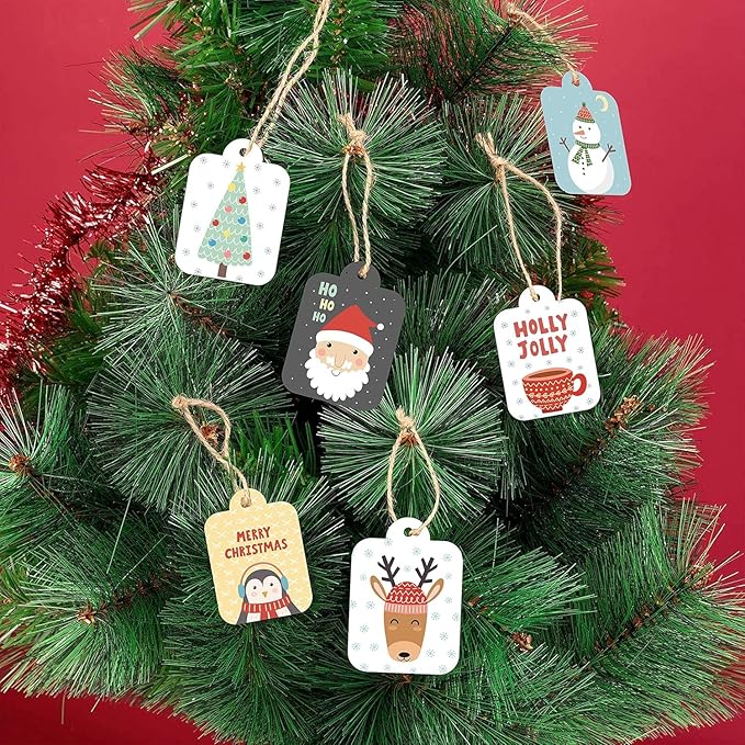 Modern Christmas Gift Tags with Jute Twine, Pack of 160