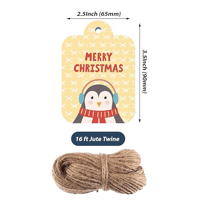 Modern Christmas Gift Tags with Jute Twine, Pack of 160