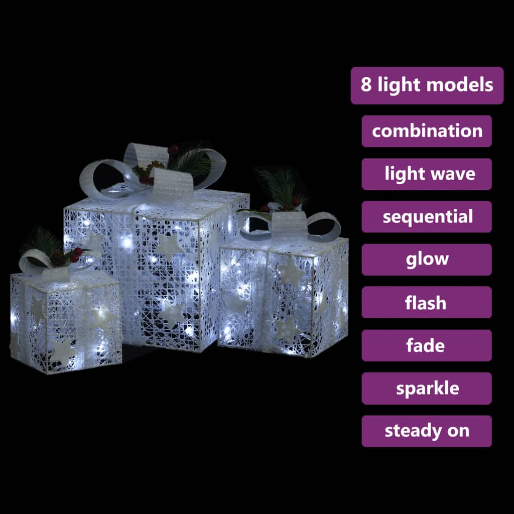 vidaXL Christmas Gift Boxes 3 Pcs Decorative Xmas Gift Box with LED Lights