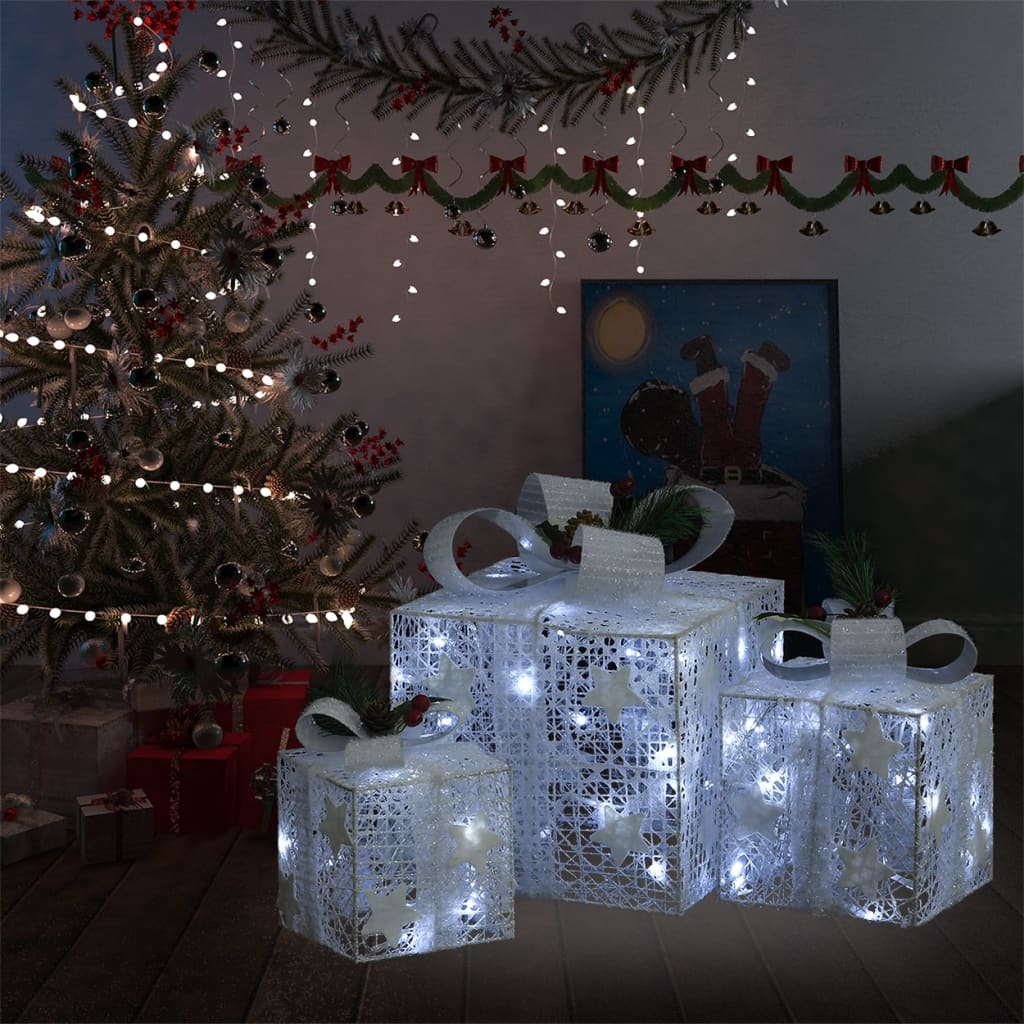 vidaXL Christmas Gift Boxes 3 Pcs Decorative Xmas Gift Box with LED Lights
