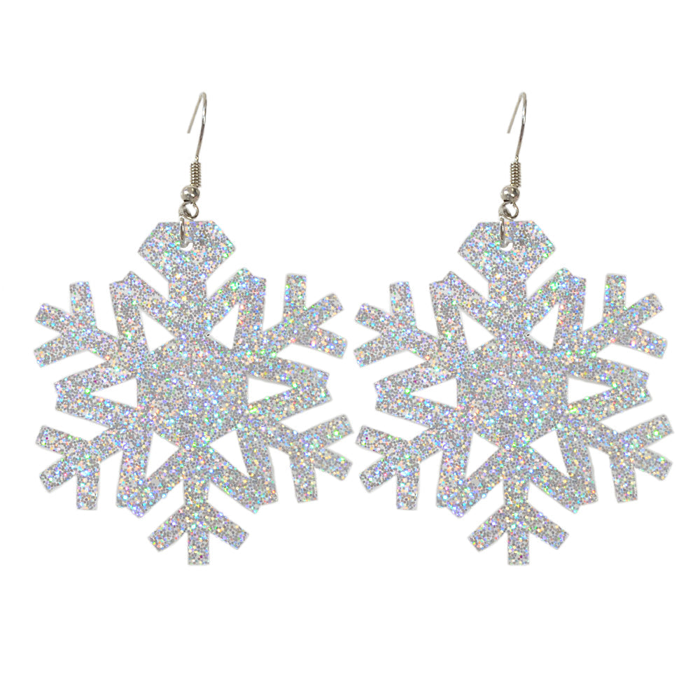 Christmas Jewellery Silver Acrylic Snowflake Drop Dangle Earrings Festival Gift