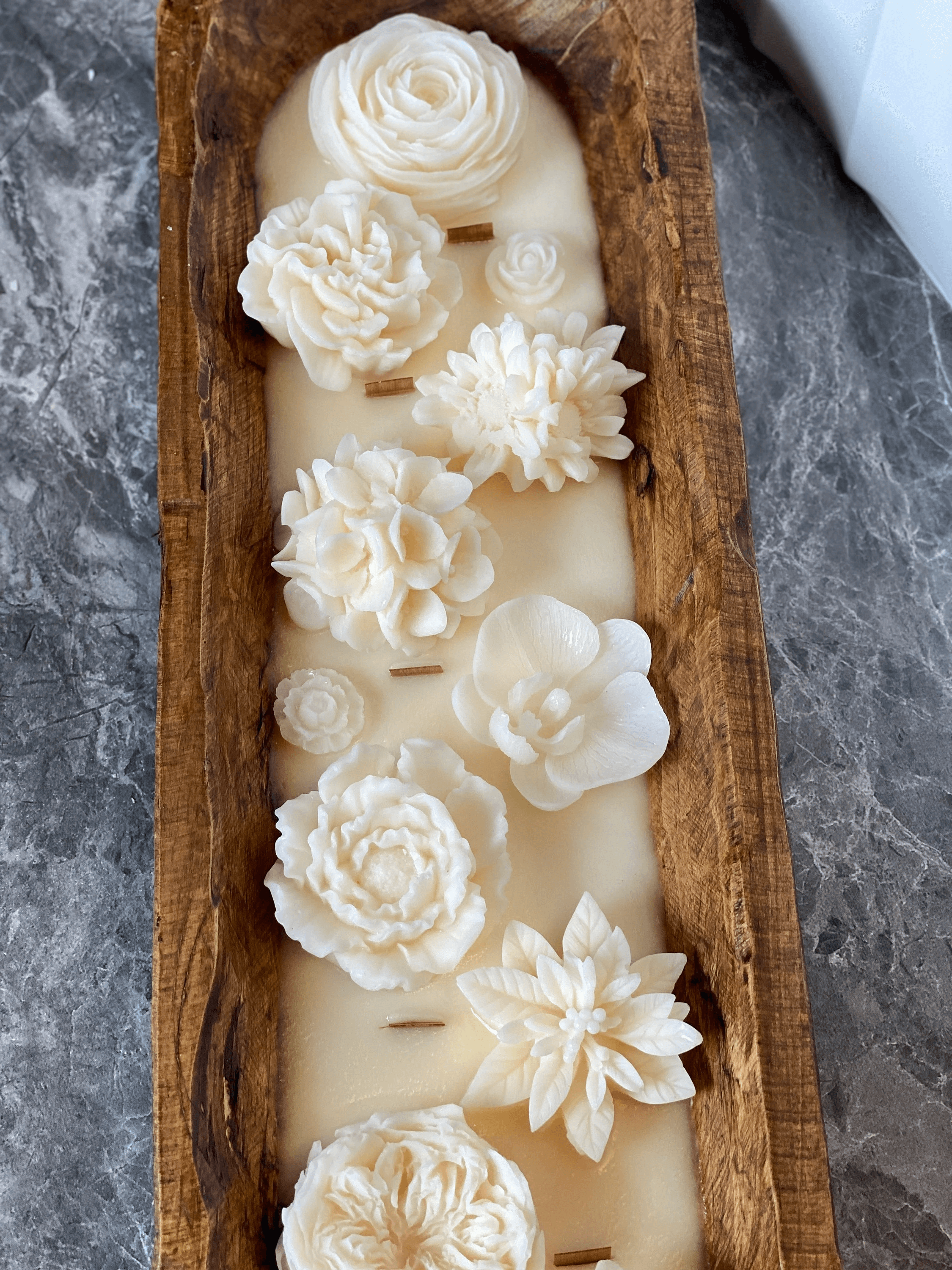 Four Seasons Floral Wooden Dough Bowl Candle