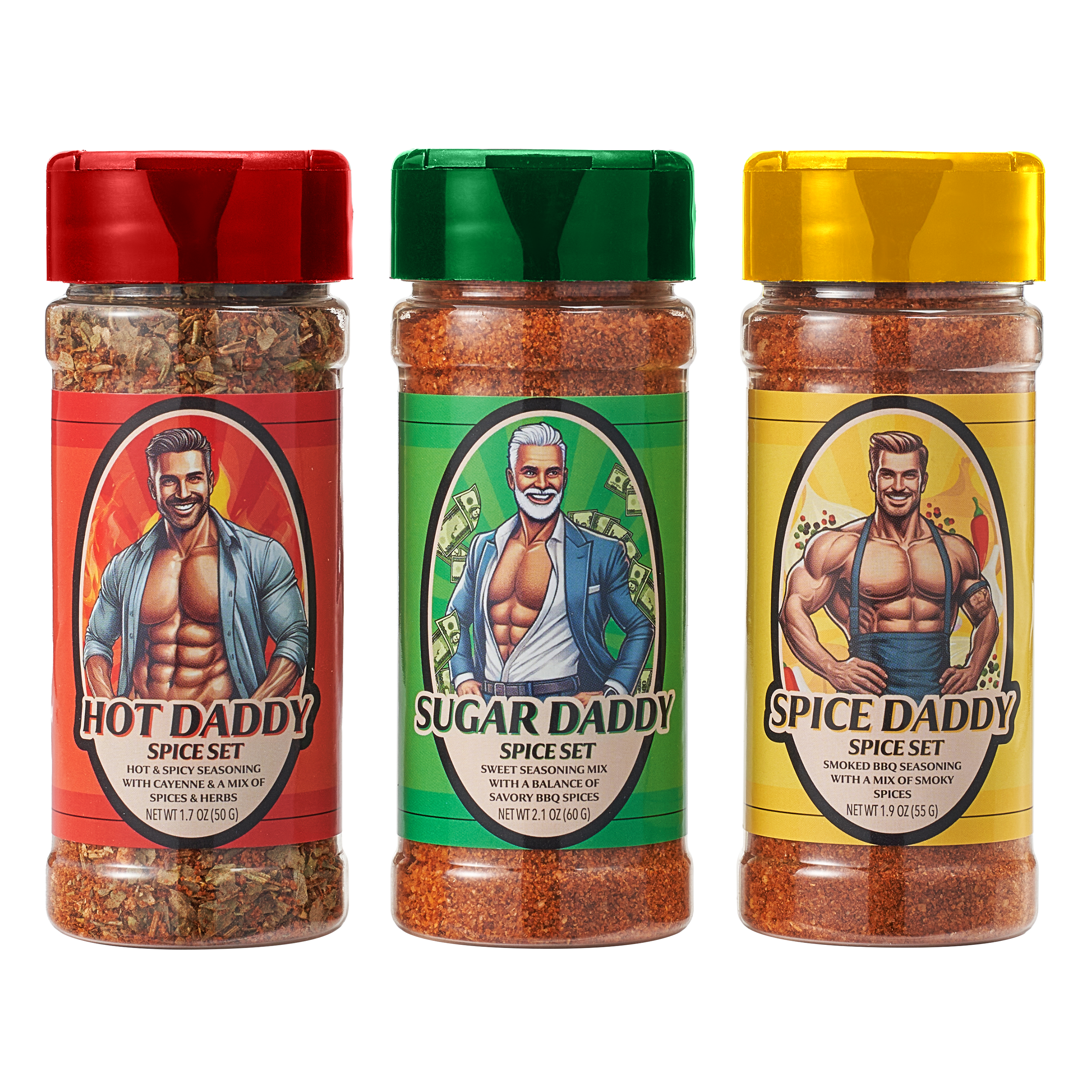 Spice Rub BBQ Gift Set - Hot Daddy, Sugar Daddy, Spice Daddy Barbecue Seasoning - Sweet, Spicy Gift for Him, Her - Fathers Day Dad Gifts Christmas Stocking Stuffers for Housewarming, Kitchen, Cooking