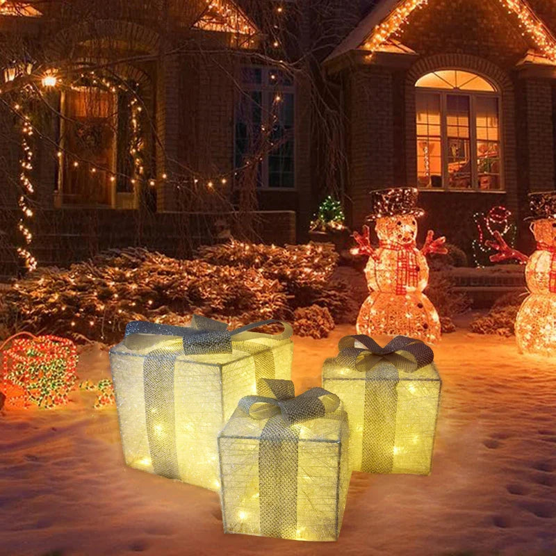 Set of 3 LED Christmas Lighted Gift Boxes