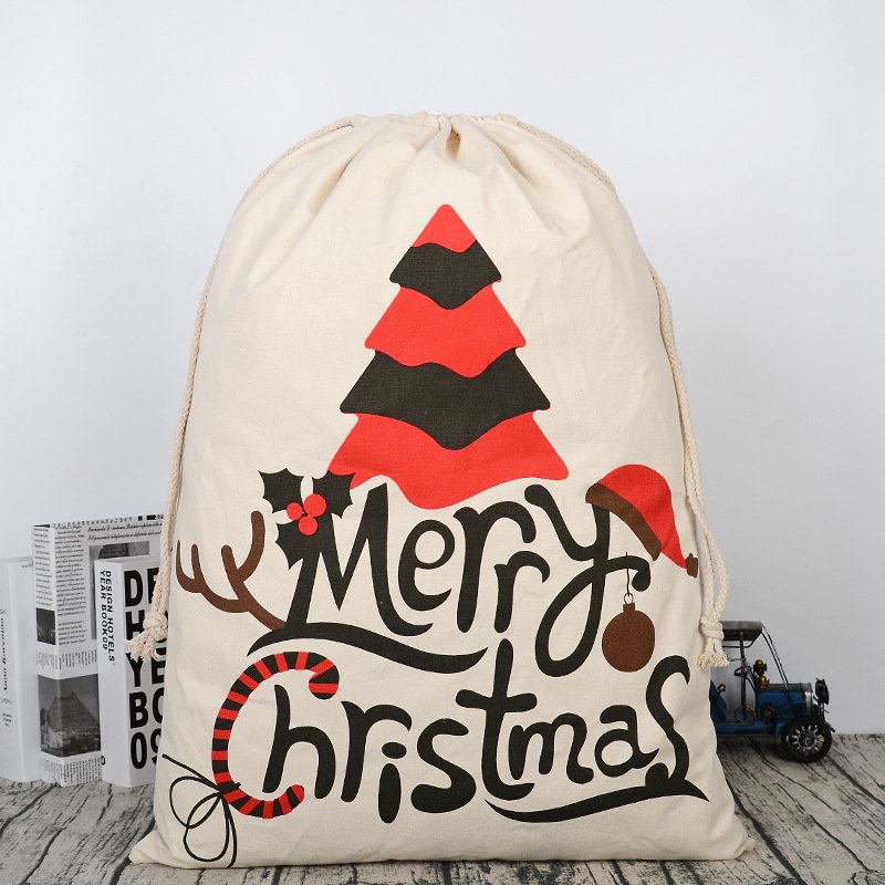 NNEDSZ 50x70cm Canvas Hessian Christmas Santa Sack Xmas Stocking Reindeer Kids Gift Bag, Cream - Christmas Tree