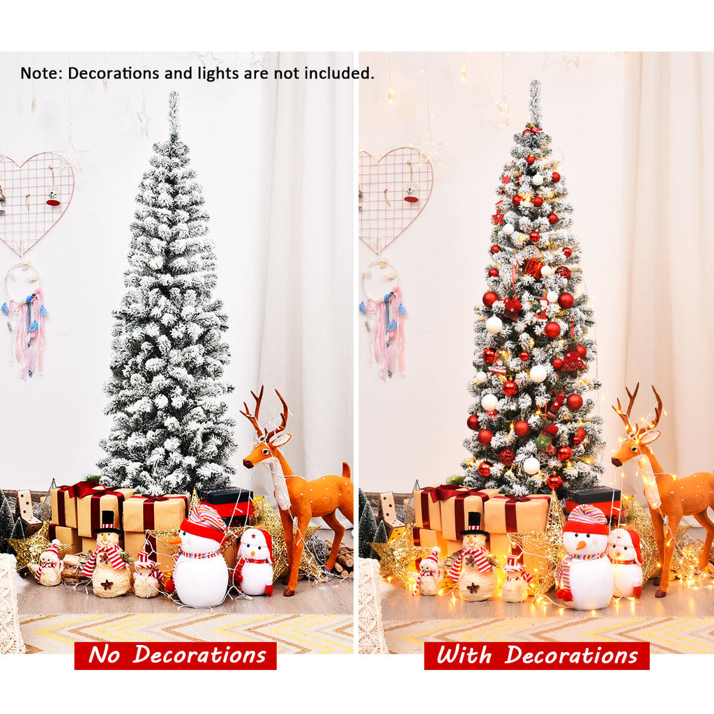 NNECW Slim Snow Flocked Christmas Tree for Home Decoration &amp Gift -1.8M