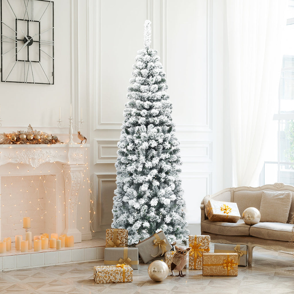 NNECW Slim Snow Flocked Christmas Tree for Home Decoration &amp Gift -1.8M