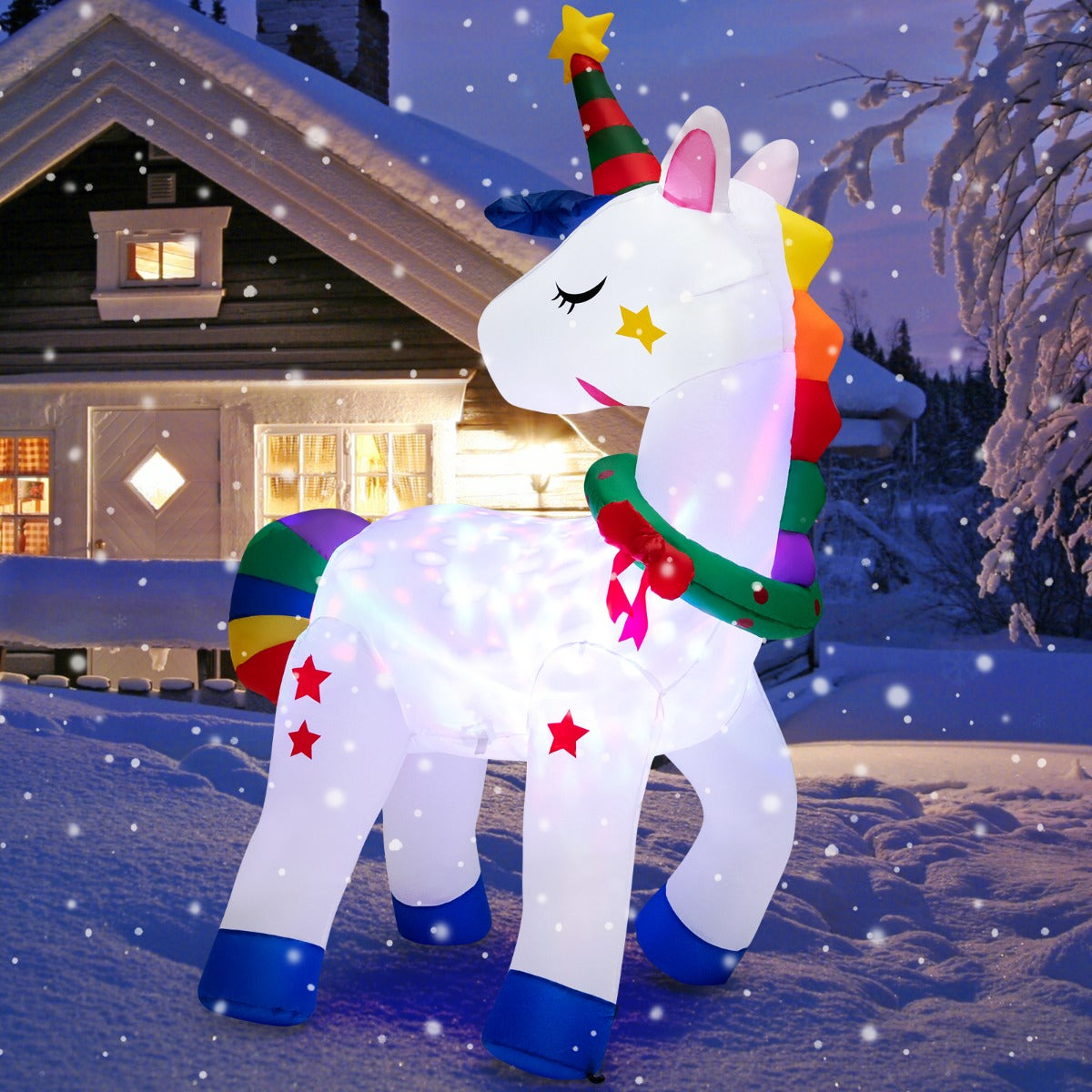 NNECW 182CM Christmas Magic Unicorn with Rainbow Tails & Christmas Wreath