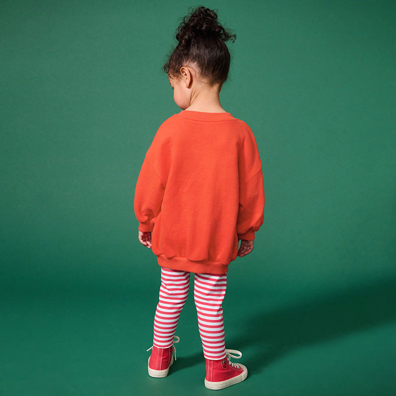 Spring and Autumn Girls Christmas Pattern Long Sleeves Sweatshirt and Striped Pants Clothing Set
